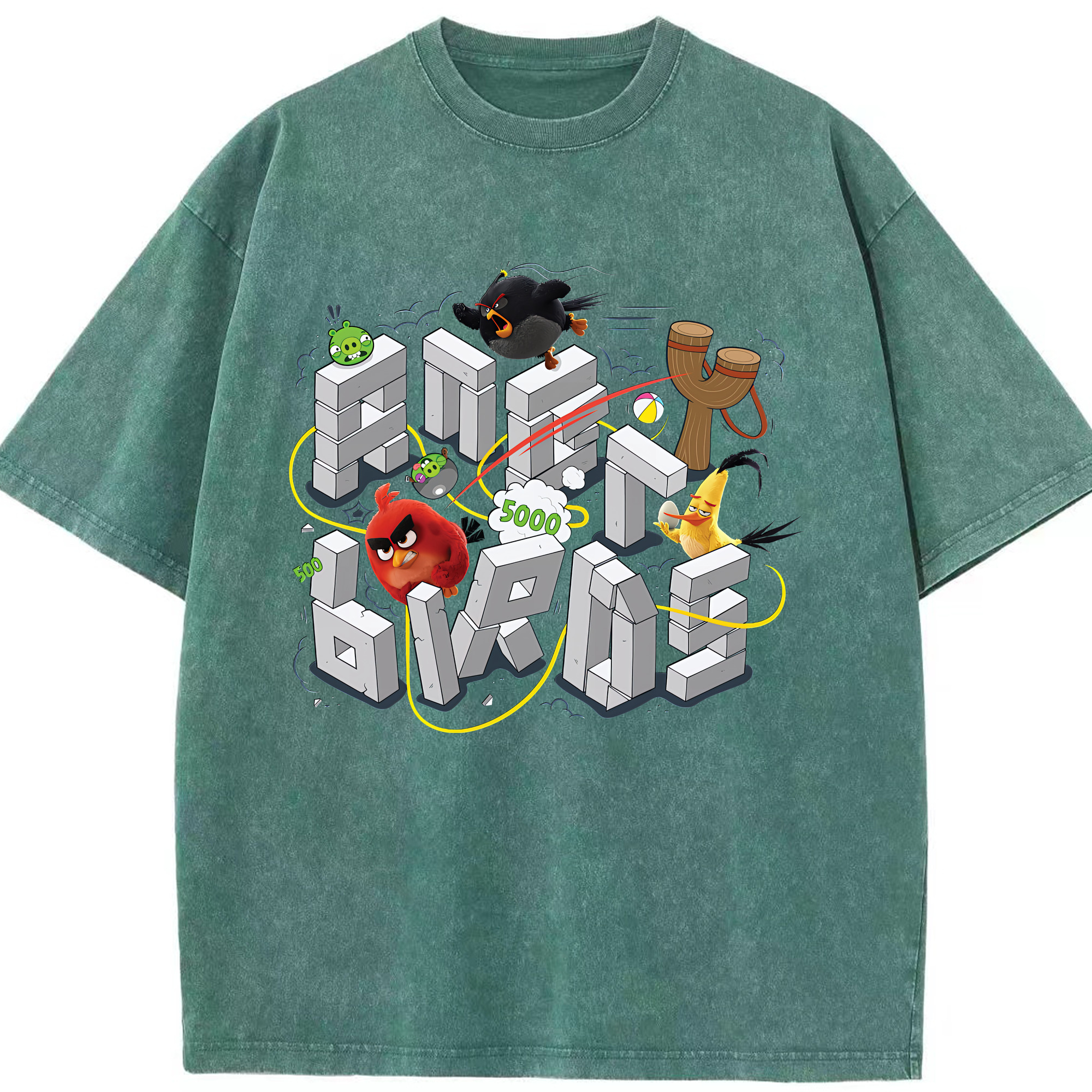 （画像用） Angry Birds アングリーバード 綿100% ヴィンテージ風 半袖Tシャツ（フロントプリント）